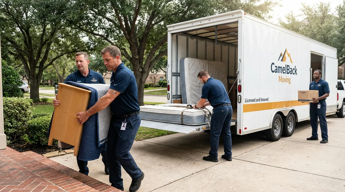 Crew loading residential truck for cross-state move from Uniondale, NY