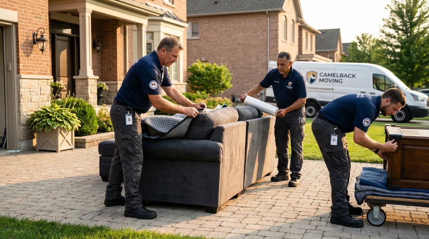 Large estate moving crew wrapping furniture in Uniondale, NY